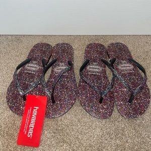 Two pairs of sparkly havaianas flip flops - size 8 - never wore